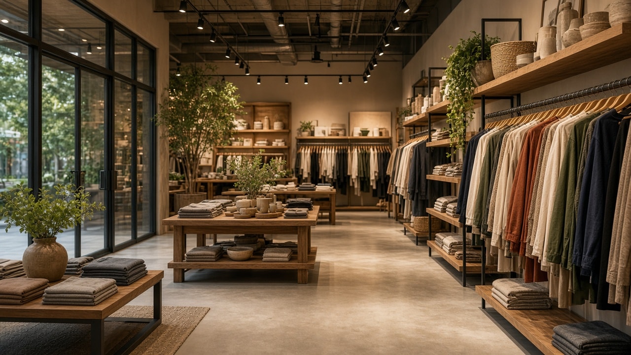Piso de tienda retail con displays de mercancía