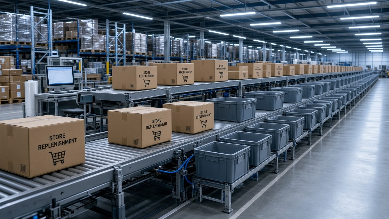 Centro de distribución preparando reposición hacia tiendas